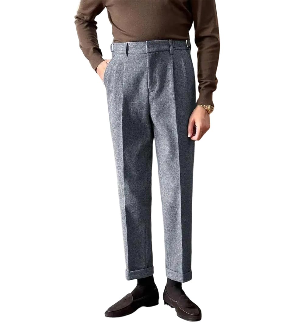Mens Wool Casual Trousers High Straight Leg Pants for Trendy Gentlemen Dress Wear and Business Settings