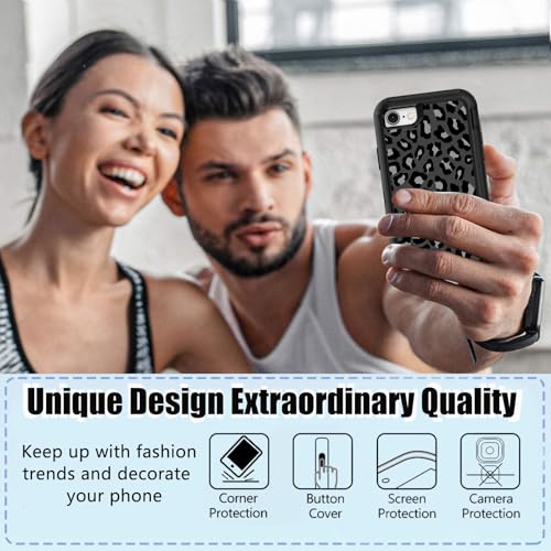OTTARTAKS Compatible for iPhone SE 2022/2020/3rd/2nd//8/7/6s/6 Case with Screen Protector, Cute Black Gray Leopard Print Cheetah Full Body Heavy Duty for Women Shockproof 3-Layer Protective Case by OTTARTAKS - Used condition - Image 4