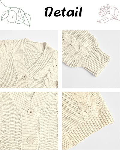 Image of Apbondy Girls Cable Knit Cardigans Button Down Long Sleeve Chunky Sweater Outerwear White