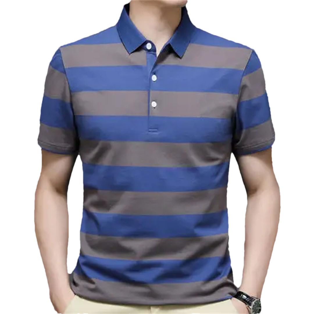 Polo de manga corta para hombre, a rayas, de algodón, con solapa, holgado, de secado rápido, para negocios