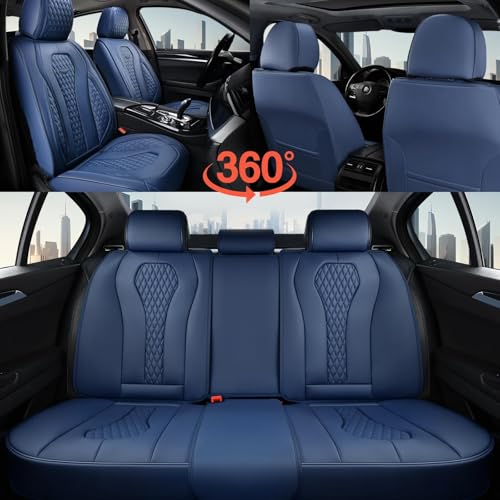 Image of Coverado Seat Covers, Car Seat Covers Full Set, Blue Car Seat Cover, Car Seat Covers Front Seats Back Seat Cover, Waterproof Car Seat Cushion,Leather Seat Covers Seat Protector Universal Fit Most Cars