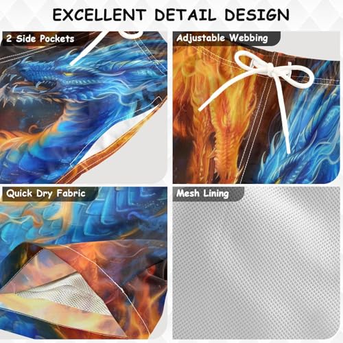 Pigsaly Boys' Swim Board Shorts Orange Blue Fire Dragon Boy's Swim Trunks Kids Swimwear M3