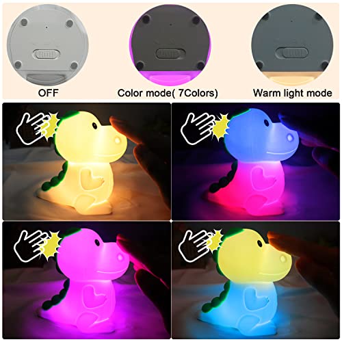 Cute Nursery Night Light For Baby Infant Toddler Dinosaur Light Rechargeable 7 Colors Dimmable Led Night Light For Kids Nursery Lamp Dinosaur Toys Chirstmas Xmax Birthday Gifts For 2-10 Year Olds Boys #TOP2