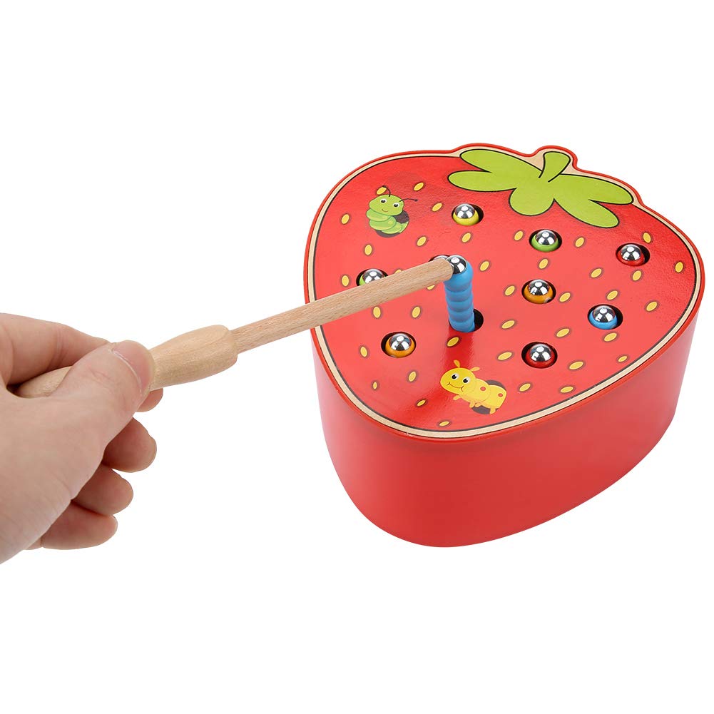 Baby Fang Spiele, Magnetische Desktop Obst Form Würmer Falle Spiel Intellektuelles Lernen Spielset Interaktives Brettspiel Spielzeug für Kleinkinder Kinder Geburtstag (Erdbeere)