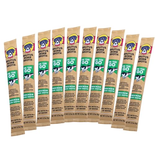 Image of Brutus Bone Broth for Dogs - Bone Broth Powder with Chondroitin Glucosamine & Turmeric - Human Grade Food Toppers for Dry Food & Picky Eaters - 10 Stick (Chicken)