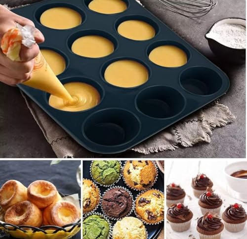 12 Cup Large Muffin Pan, Non-Stick Non-Stick Coated Cupcake Tray Baking Moulds Hold Cup - Image 5