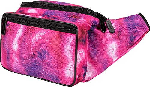 SoJourner Galaxy Rave Fanny Pack - Packs for festival women, men | Cute Fashion Waist Bag Belt Bags (Pink & Purple)