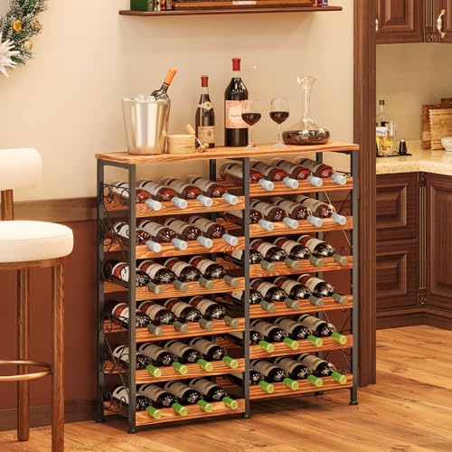 Sonyabecca Wine Rack with Wooden Top, 48 Bottles Wine Rack Free Standing Floor Wine Storage Shelf...
