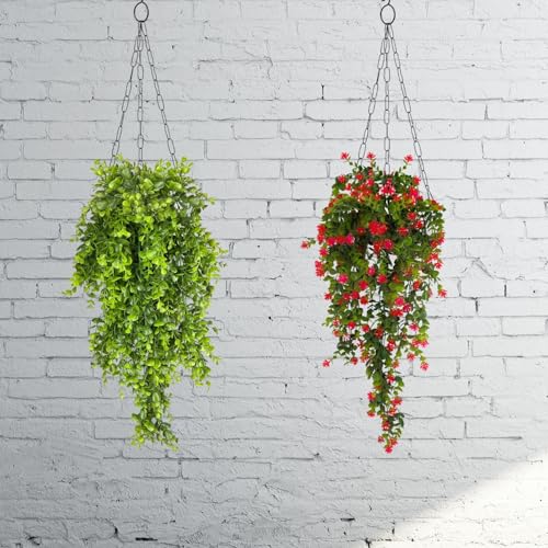 Image of Tdas Artificial Hanging Plants Leaves Eucalyptus Ivy Garlands Plant Greenery Vine Creeper Home Decor Door Wall Balcony Decoration Party Festival - 1 Pcs (Red)