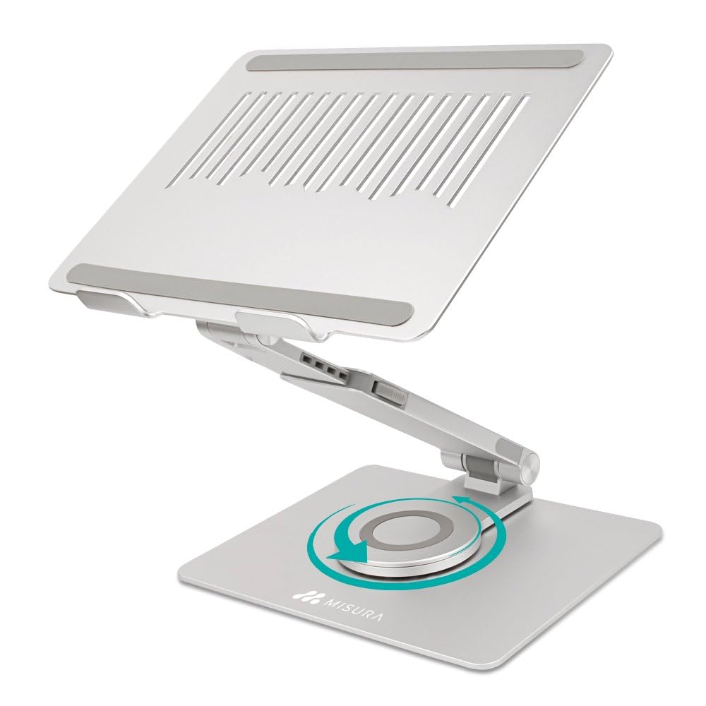 MISURA | Soporte Ergonómico para Portátiles, Enteramente Plegable, Antideslizante, Giratorio, Muy Ajustable, Ideal para Meetings | ME20-SILVER