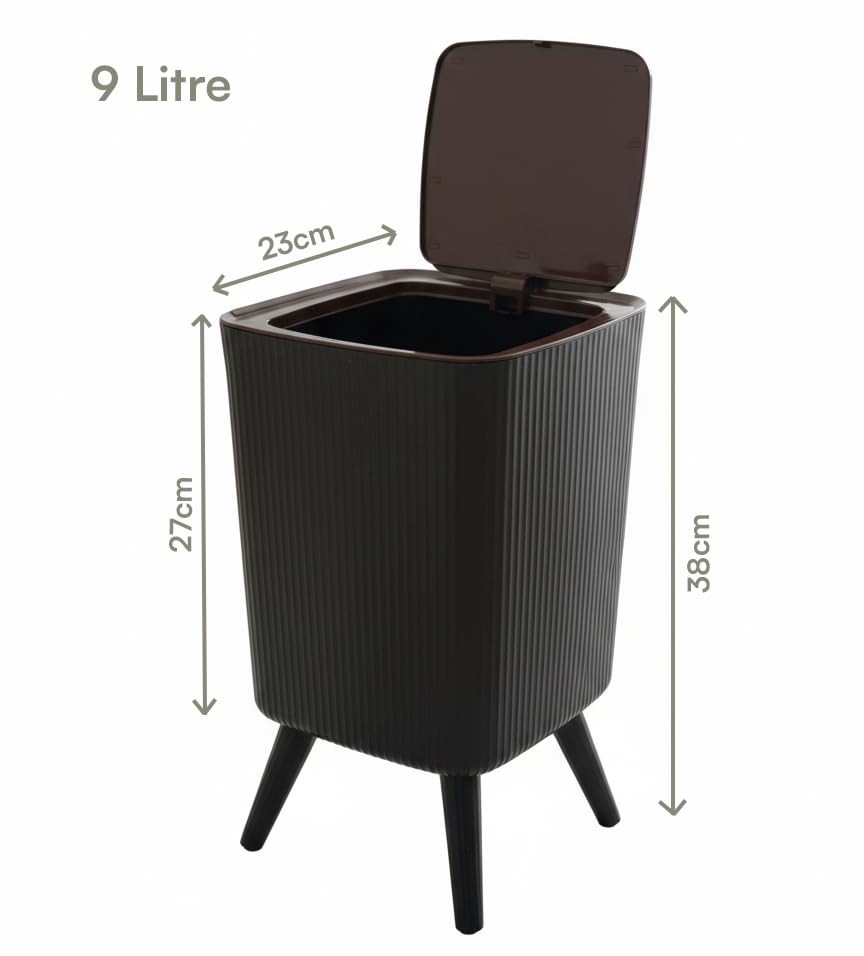 Image of House of Quirk Bathroom Trash Cans with Lids, 9 Litre Modern Office Trash Can for Near Desk, Kitchen Garbage Can Small Garbage Bin, Nordic Waste Bin (Black)