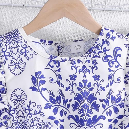 Big Kids Girls Floral Print Ruffled Sleeveless Dresses Lightweight Cotton Soft Casual Bowknot Belt Sundress2