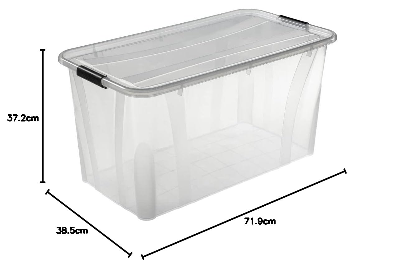 Logiplast 3 Stück Aufbewahrungsbox transparent 80 Liter mit Deckel und Klickverschluss 719 x 385 x 372 mm
