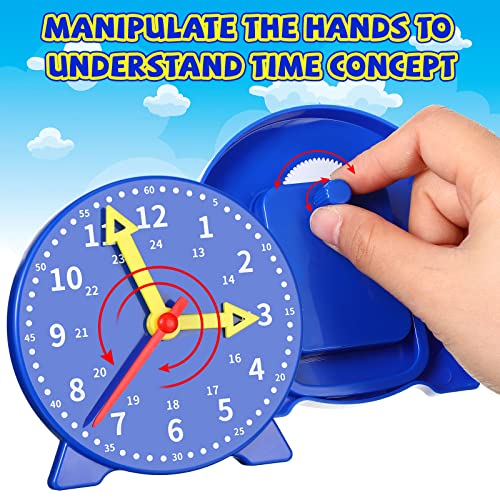 Image of Batiyeer 24 Pcs Teaching Clock Kit for Kids to Tell Time Teaching Mini Geared Clock for Kids Basic Math Development Teacher and Classroom Supplies, 4 Inch(Dark Blue, Yellow, Pink, Sky Blue)