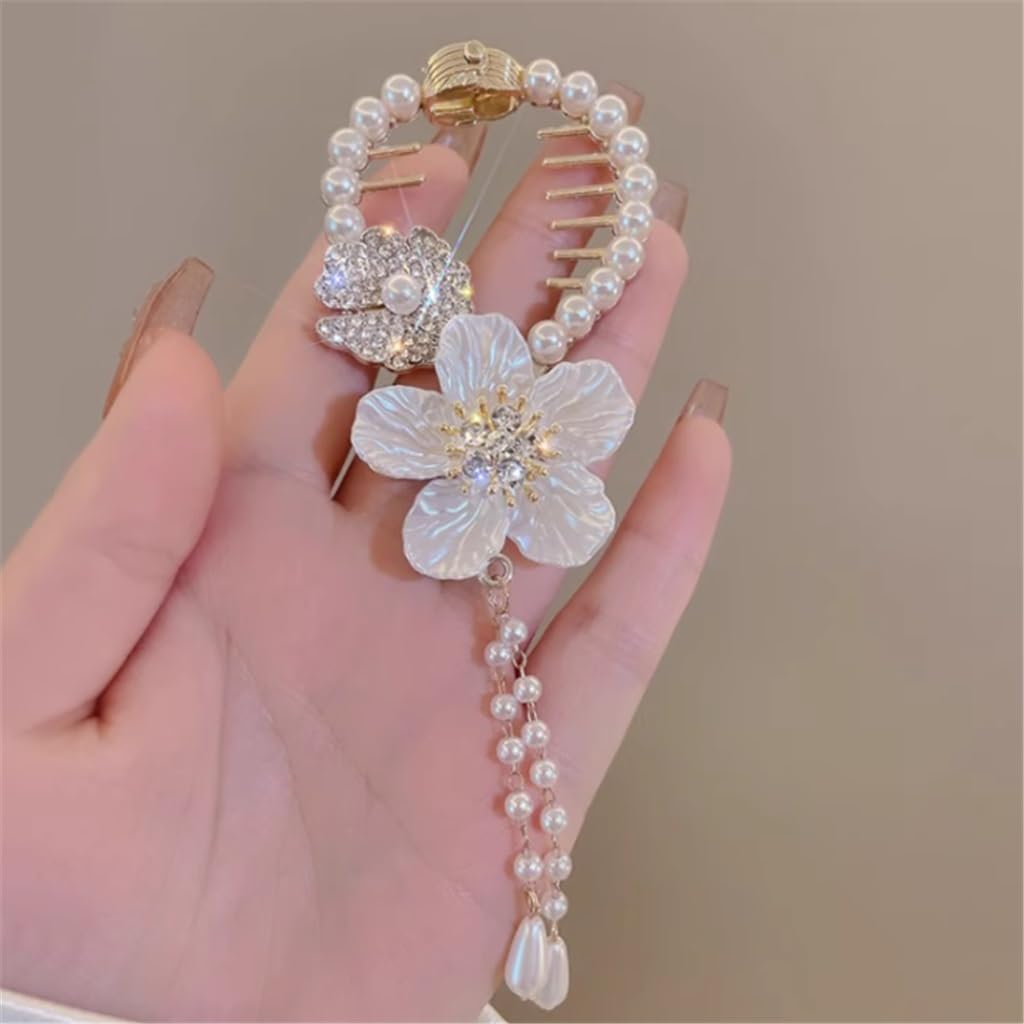 JFDBGU Fiore del tè Conchiglia Nappa di Cavallo Bottone Fermaglio for Capelli Perla Strass Versione Coreana Fermaglio for Capelli Piastra Testa Pillola Copricapo for Capelli