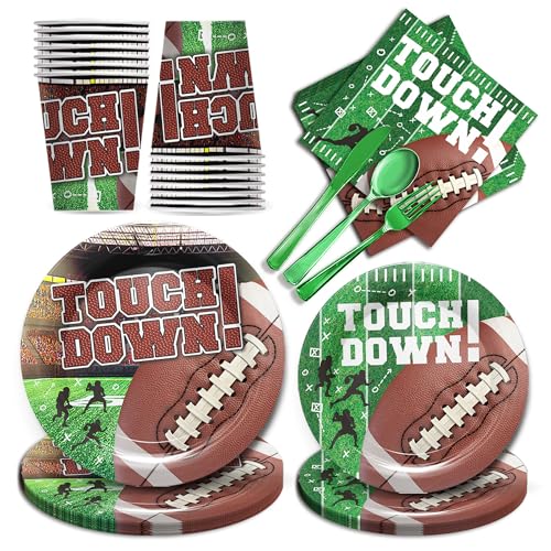 Piooluialy Football Party Decorations Tableware - Football Party Supplies Set, Include Dinner Plates, Cups, Napkins, Cutlery, for Touchdown Boys Football Party Supplies | 24 Guests