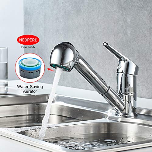 Ibergrif M14550, Mitigeur de Cuisine Extractible, Robinet de Cuisine avec Douchette, Mitigeur Evier Bec Bas, Robinet d'Évier de Cuisine Rotatif à 360°, Chromé, Argent – Image 6