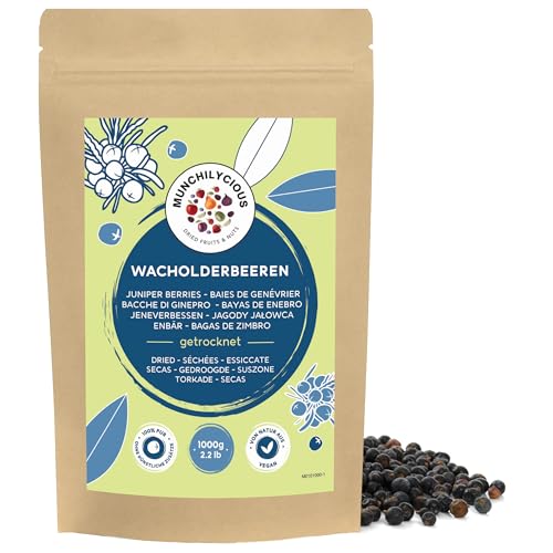 Munchilycious Wacholderbeeren ganz 1kg, ganze Wacholderbeeren, ohne Zuckerzusatz, Trockenfrüchte