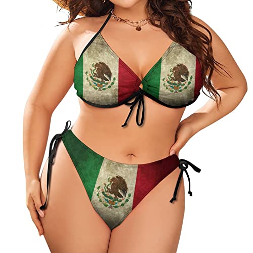 Lurhonp Womens Mexican Flag Plus Size Swimsuit Sexy Halter Triangle Two Piece Bikini Set