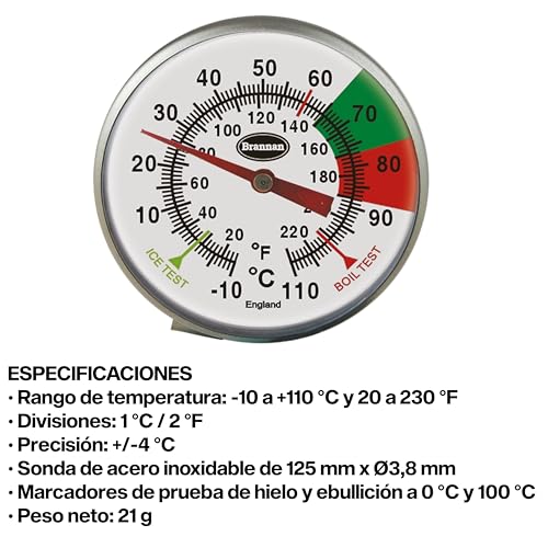 Miniatura 7 de Termómetro Para Leche Y Café De Acero Inoxidable Vástago De 125 Mm De Brannan