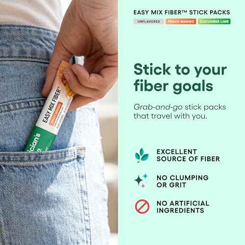 Image of Physician's CHOICE Easy Mix Fiber Stick Packs - GLP-1 Friendly, No Grit, Daily Prebiotic Fiber Powder for Digestive Health & Regularity - On the Go Travel Variety Pack for Women & Men - 18 Count