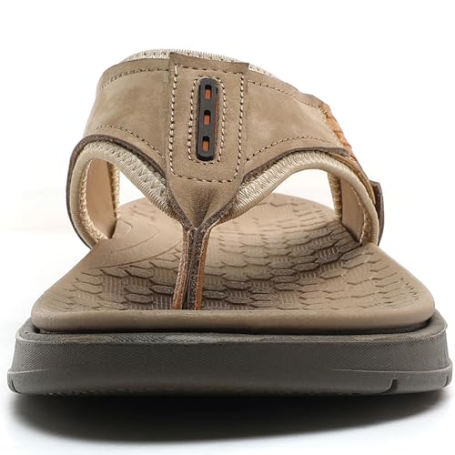 Image of Quickshark Mens Flip Flops Leather Thong Sandals Arch Support Beach Slippers