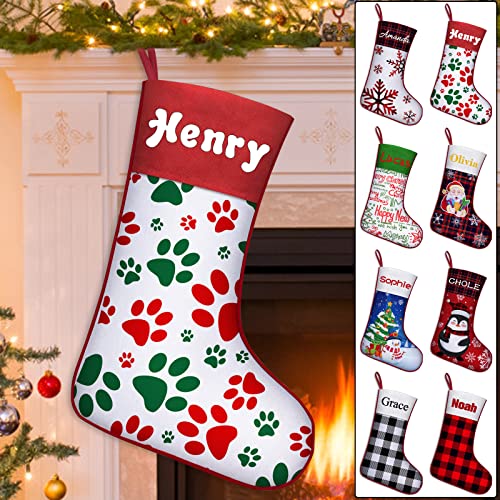SIMIEEK Personalized Christmas Stockings Set of 1 2 3 4 5 Custom Dog Paw Christmas Stockings with Names Xmas Stockings Customized Decorations Gifts for Family