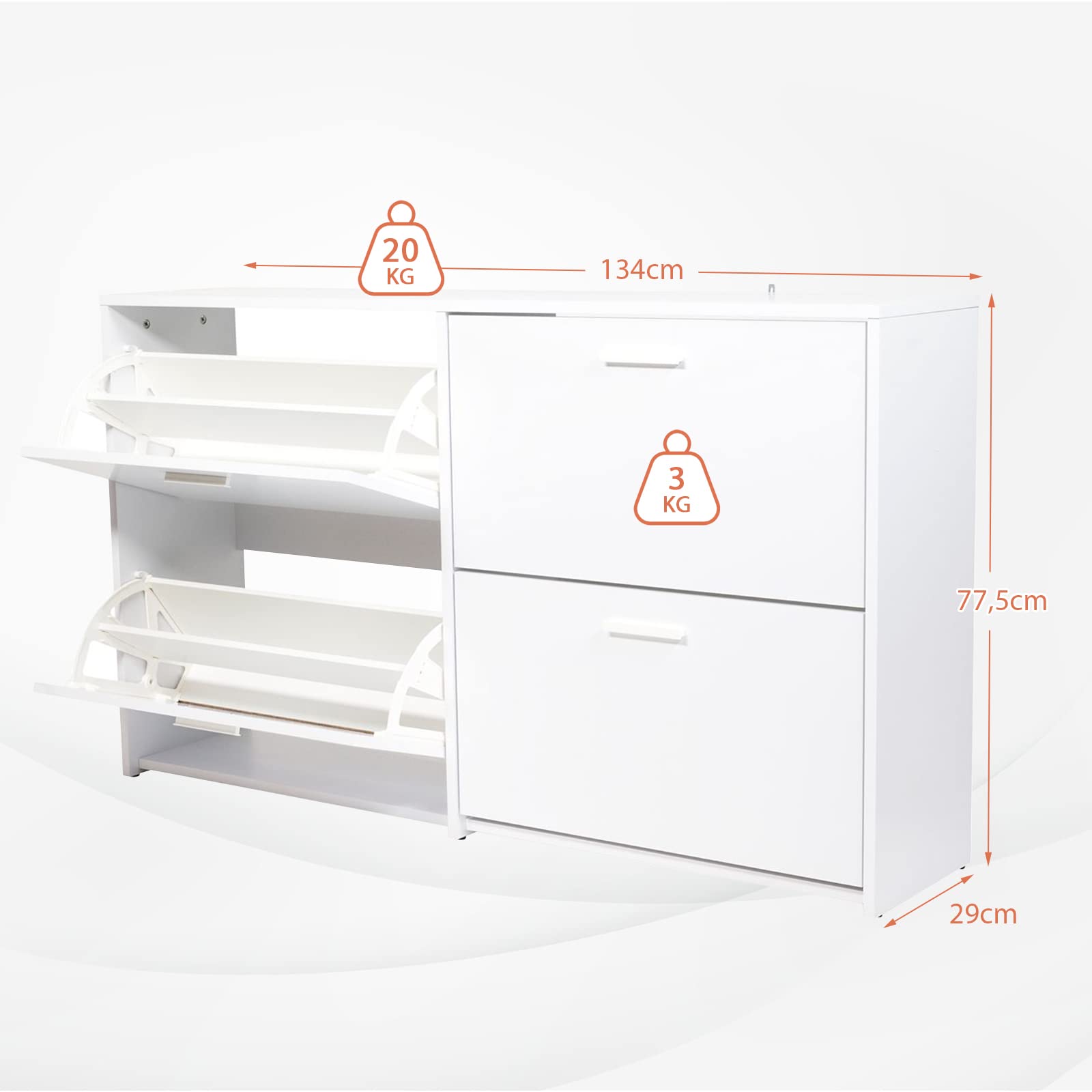 COSTWAY Schoenenkast 2 kleppen, schoenenrek smal met rattan deuren en legplanken, rustieke houten schoencommode ruimtebesparend voor de hal, gang, woonkamer, 80 x 24 x 115 cm