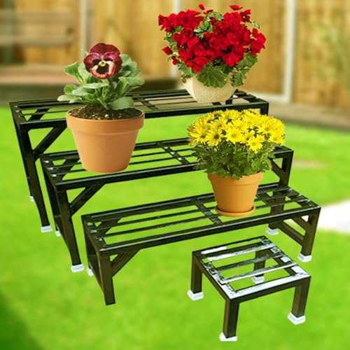 Image of A-One 4 Step Garden Plant stand Flower Pot Holder Plant Pot Stand Heavy Duty (BLACK) (Four Step-Set of 4)