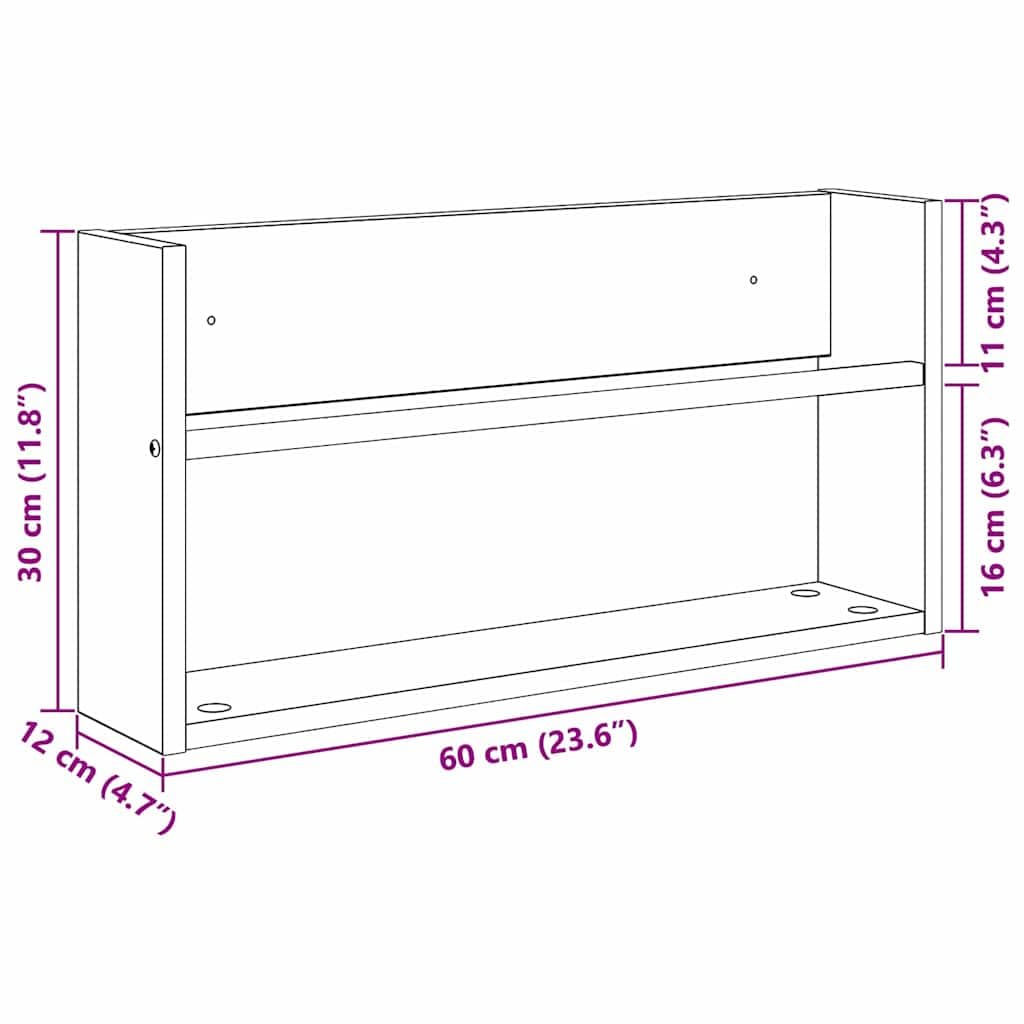 Mangloder Zeitschriftenständer und Zeitungsständer aus Holzwerkstoff in Geräucherte Eiche, 2 Stück, 60 x 12 x 30 cm, Wandmontage für Wohnzimmer, Büro, Wartezimmer und Leseecke