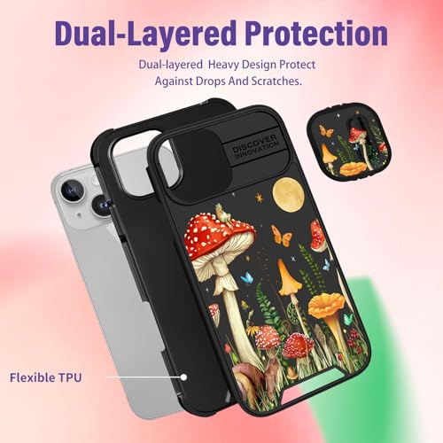 Image of Funermei (2in1 for iPhone 15 Case for Women Girls Cute Phone Cover Butterfly Moon Girly Pretty Teens Mushroom Kawaii Aesthetic Design with Camera Cover Funda for Apple for iPhone 15 Cases