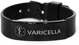 Medical Alert Black Shark Mesh Bracelet, Varicella Awareness, SOS Emergency Health Life Alert ID Engraved Stainless Steel Adjustable Jewelry Silver Bracelet for Women Men