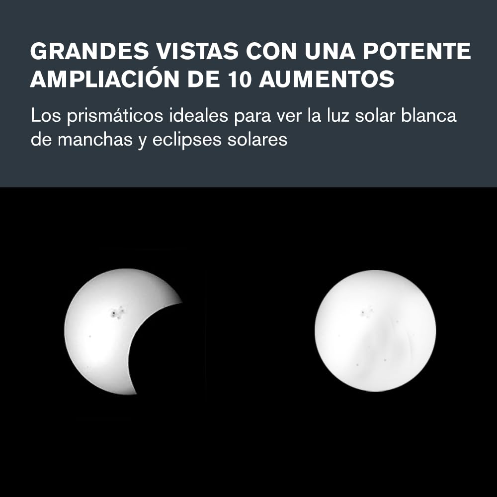 Celestron 71238 EclipSmart, prismáticos solares Porro 10x42 - según Norma ISO 12312-2, Superficie sujeción Goma, óptica Revestimiento Multicapa, Prisma BK7, Correa para Cuello y Estuche Ligero, Negro