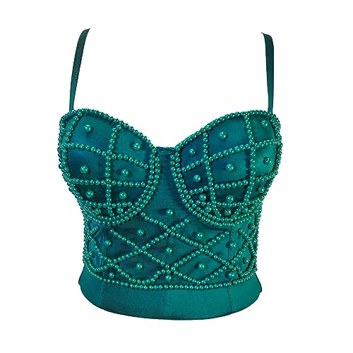 Image of VEENDEO Women's Strap Beads Bustier Corset Crop Top Club Party Bra