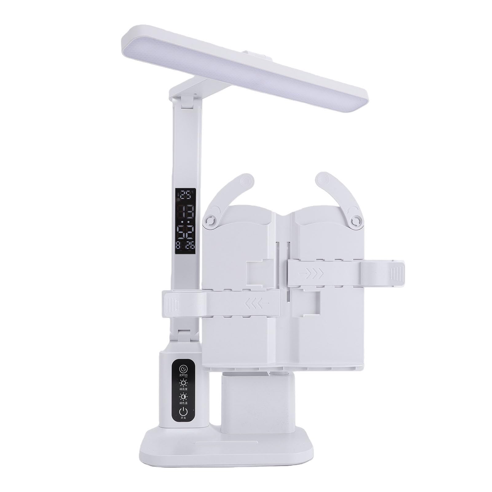 FTVOGUE Lampada da Scrivania a LED Pieghevole, Lampada da Tavolo Dimmerabile in ABS con Orologio, 3 modalità di Illuminazione Batteria da 3600 MAh Touch Control Eye Caring Senza Sfarfallio per Studio