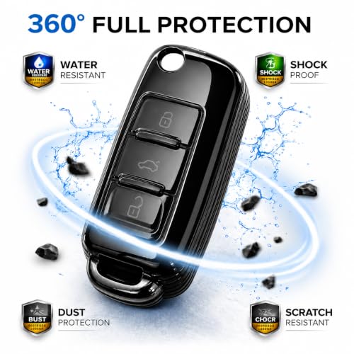 Image of JVCV Soft TPU Transparent Black Key Cover Compatible with Volkswagen Polo Vento Ameo Jetta Passat & Skoda Rapid Laura Superb Octavia Fabia Yeti Folding Key | Slim Fit Case (Transparent Black)