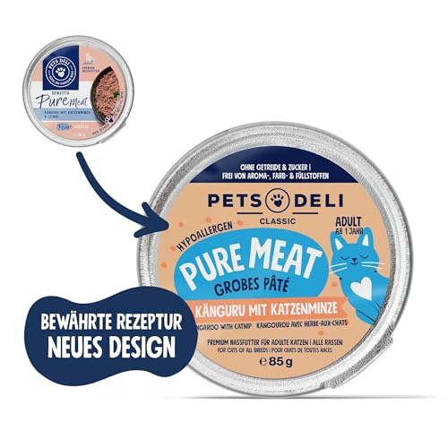 Pets Deli Pure Meat Sensitiv Katzen Nassfutter Känguru & Katzenminze, bei sensiblem Magen & Allergien, getreidefrei, ohne Zucker, 6x85g, Premium Qualität
