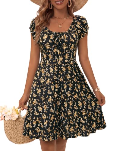 Image of HUHOT Teen Petite Women Floral Short Summer Mini Dresses with Pockets Cute Milkmaid Sundress 2026