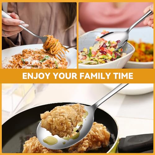 Serving Utensils Set for Partie, Silver Stainless Steel Metal Serveware Large Serving Spoons, Slotted Spoons, Forks, Tongs, Soup and Skimmer Spoon, Cake Server for Buffet, Catering, Entertaining 15pcs - Image 5