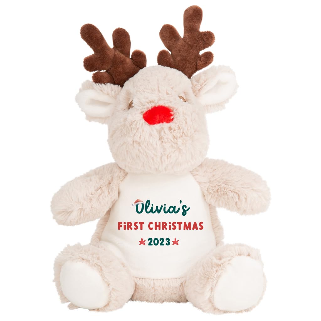 Baby first Christmas soft toy with name Personalised 1st Xmas Gift Reindeer Teddy plush Baby Girl Boy Gift Son Daughter Nephew Niece