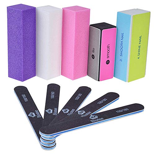 Biutee Nail Files Buffer 10pcs set 5pcs Buffer Block 5pcs 100/180 Grit Nail Files Sand Paper Foam Manicure tool 