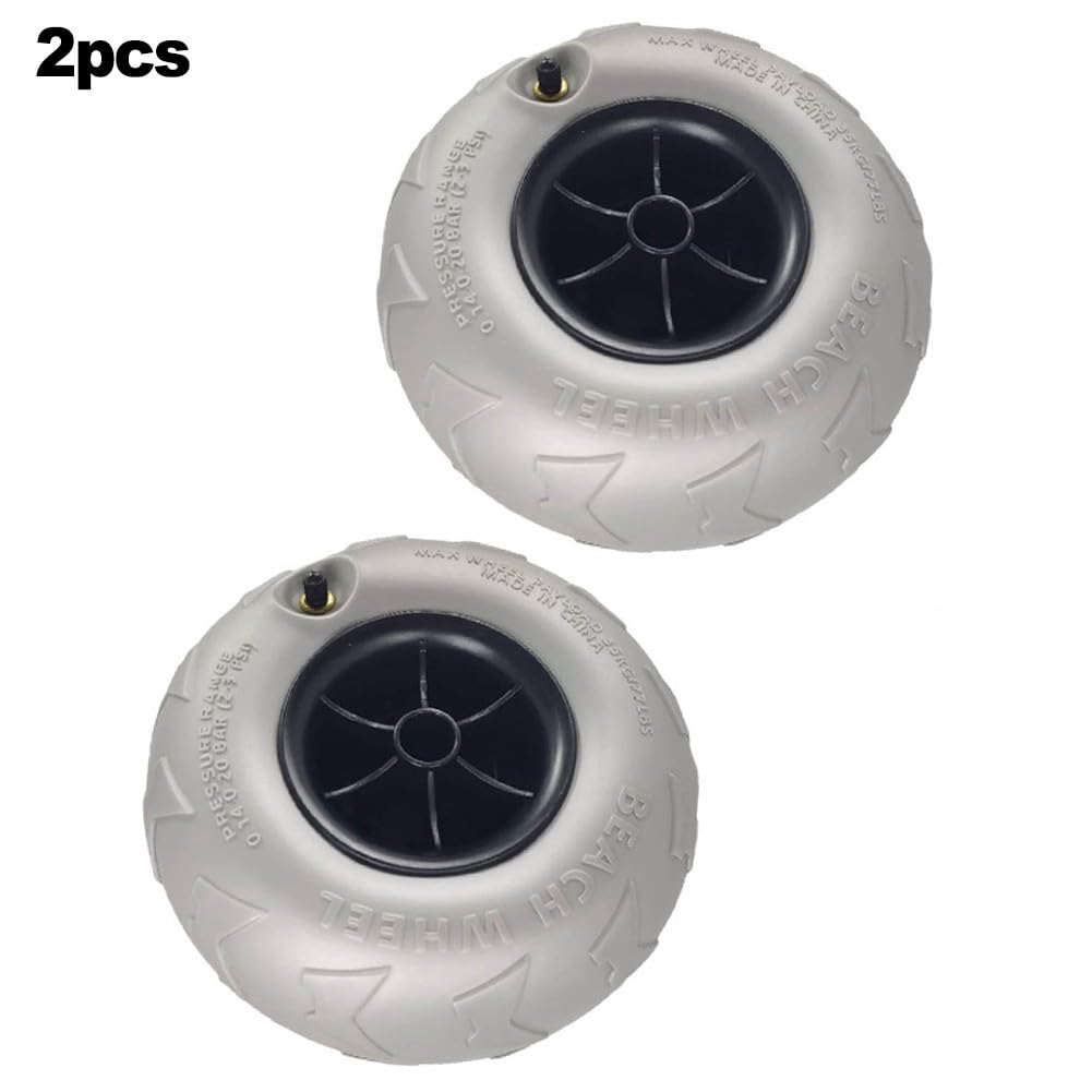 Lot de 2 roues de rechange pour chariot de plage 205 x 115 x 125 mm en PVC pour ballons, kayak, chariot de camping, gris