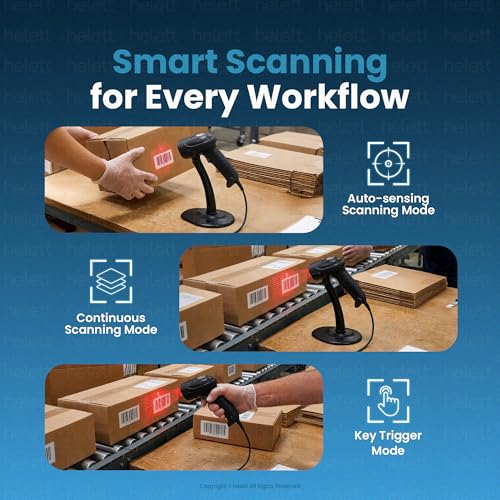 Image of Helett HT410 Lite Barcode Scanner Wired USB Handheld 1D Laser Scanner | Plug & Play | Fast Scanning | Retail POS, Warehouse, Billing | Windows Mac Linux | 1 Year Warranty (Black)