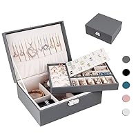 Homtibrm Jewellery Organiser Box for Women Girls, 2-Layer Large Jewelry Storage Case for Necklaces Rings Earrings Bracelets