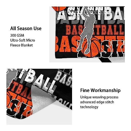 Mercuryelf Basketball Throw Blanket - Soft, Fuzzy & Warm - 40x50 Inches Flannel Blankets for Travel, Office - Black Sports Throws Gift for Kids
