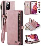 Defencase Galaxy S20 FE Wallet Case, PU Leather Magnetic Flip, Lanyard & Card Holder, Rose Pink