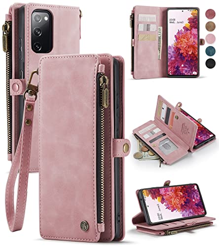 Defencase Galaxy S20 Fe Wallet Case, Pu Leather Magnetic Flip, Lanyard & Card Holder, Rose Pink #TOP5