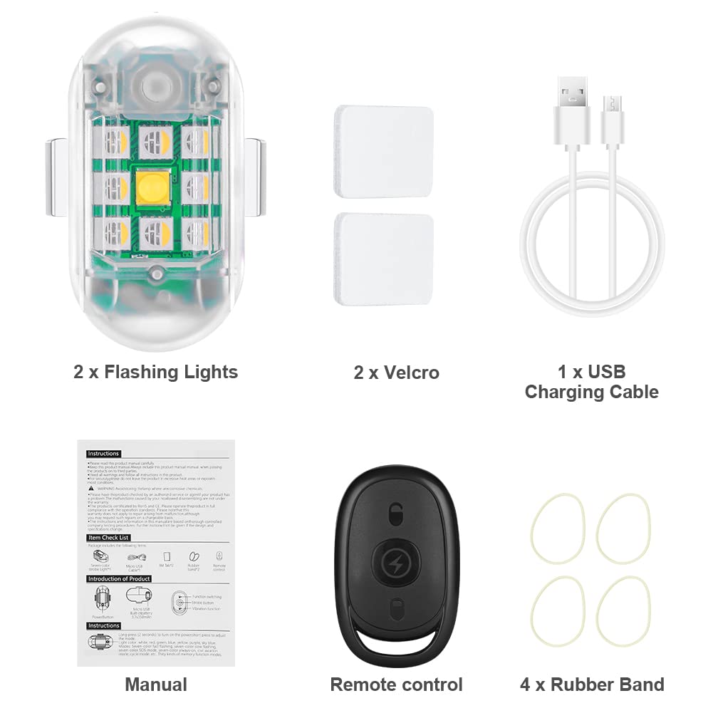 Ainiv Drone Strobe Light, 2PCS Drone Strobe Light, światło antykolizyjne do lotów nocnych, światła ostrzegawcze LED w nocy, 7 kolorów bezprzewodowych do motocykli, samochodów RC, dronów