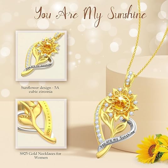 18k Gold Plated Sunflower Necklaces for Women Gifts Birthday Anniverdsary Gifts for Wife Girlfriend, Sunflower Jewelry for Women Mom Daughter Sister Friend3