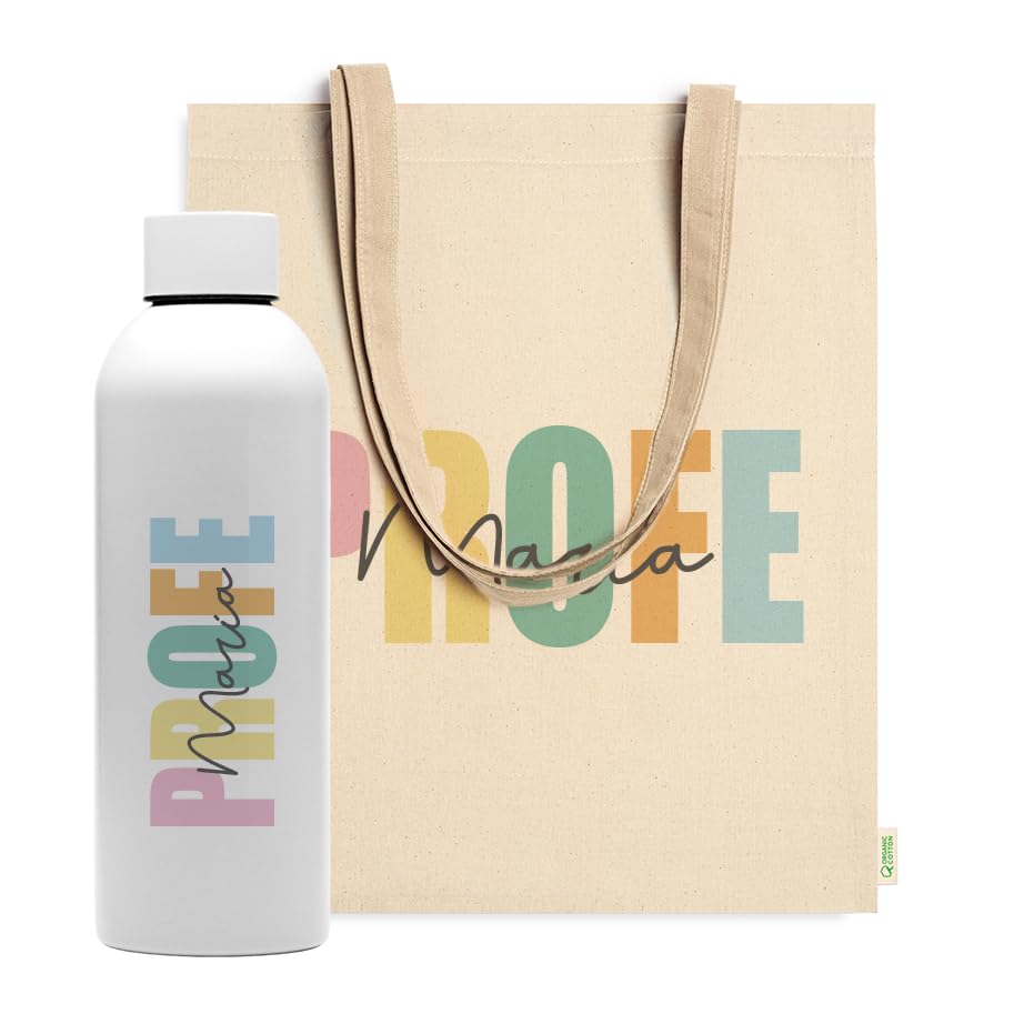 Evyre Regalo Fin de Curso Profesores Tote Bag Botella térmica Profesora Personalizado Maestra Infantil Regalos para Profesores Originales Recuerdos Alumnos Profe